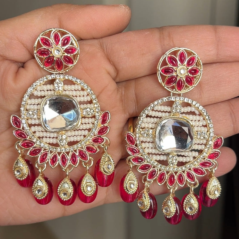 ShringarStreet Gold Plated Crystal Stone And Beads Dangler Earrings