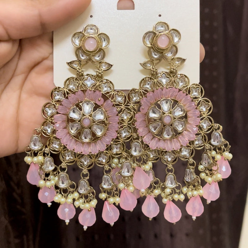 ShringarStreet Gold Plated Kundan Stone And Beads Dangler Earrings