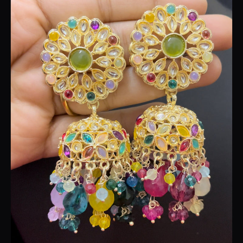 ShringarStreet Gold Plated Kundan And Beads Jhumki Earrings