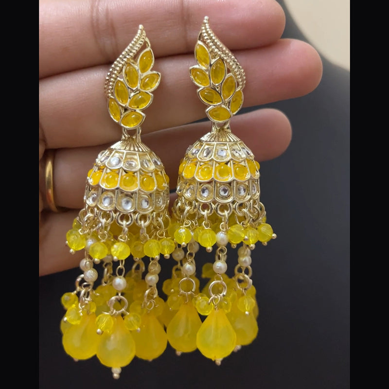 ShringarStreet Mehndi Polish Pota Stone And Beads Jhumki Earrings