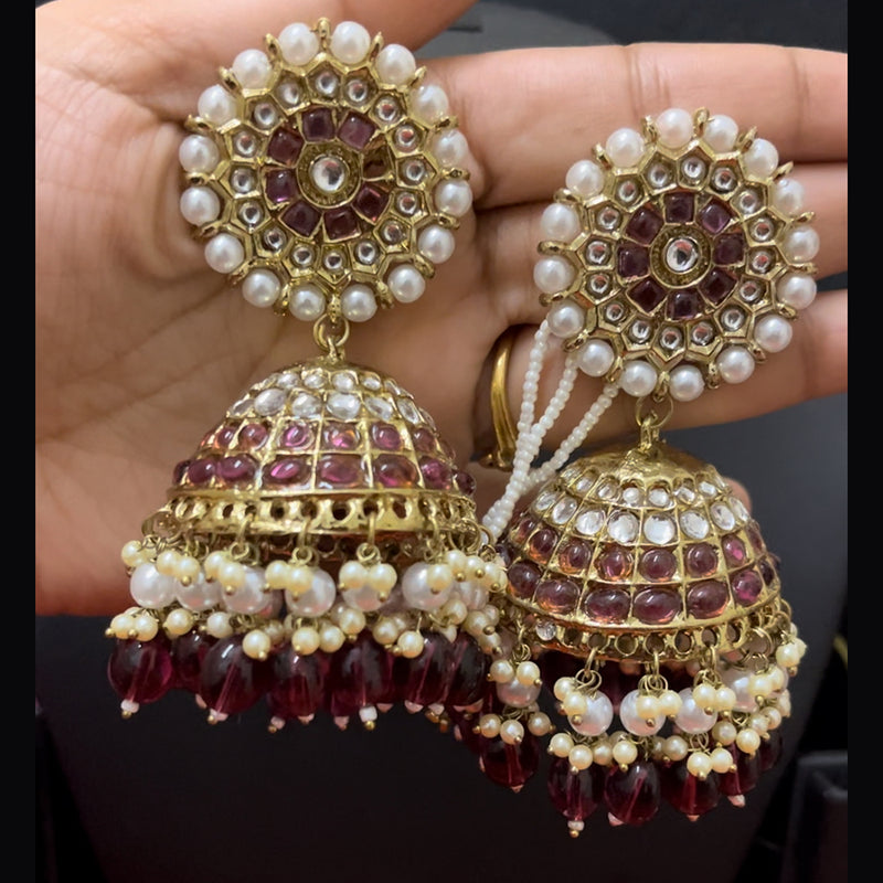 ShringarStreet Mehndi Polish Pearl And Beads Jhumki Earrings