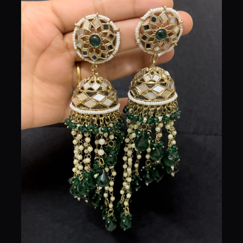 ShringarStreet Mehndi Polish Mirror And Beads Jhumki Earrings