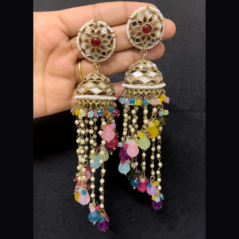 ShringarStreet Mehndi Polish Mirror And Beads Jhumki Earrings