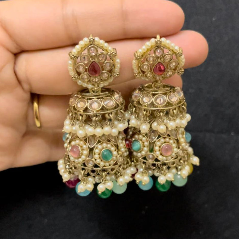 ShringarStreet Gold Plated Crystal Stone And Pearl Jhumki Earrings