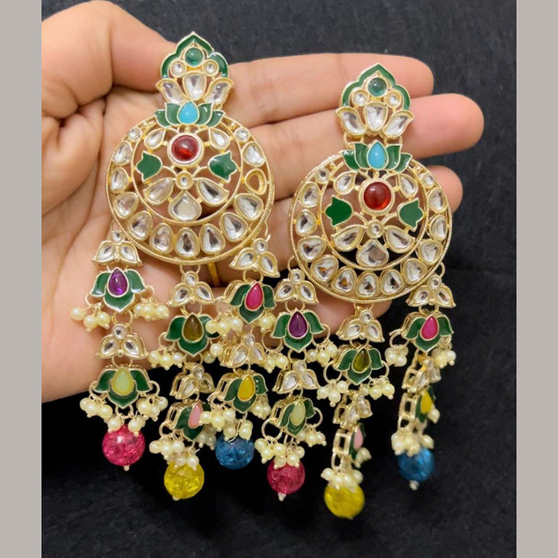 ShringarStreet Gold Plated Kundan Stone And Pearl Dangler Earrings