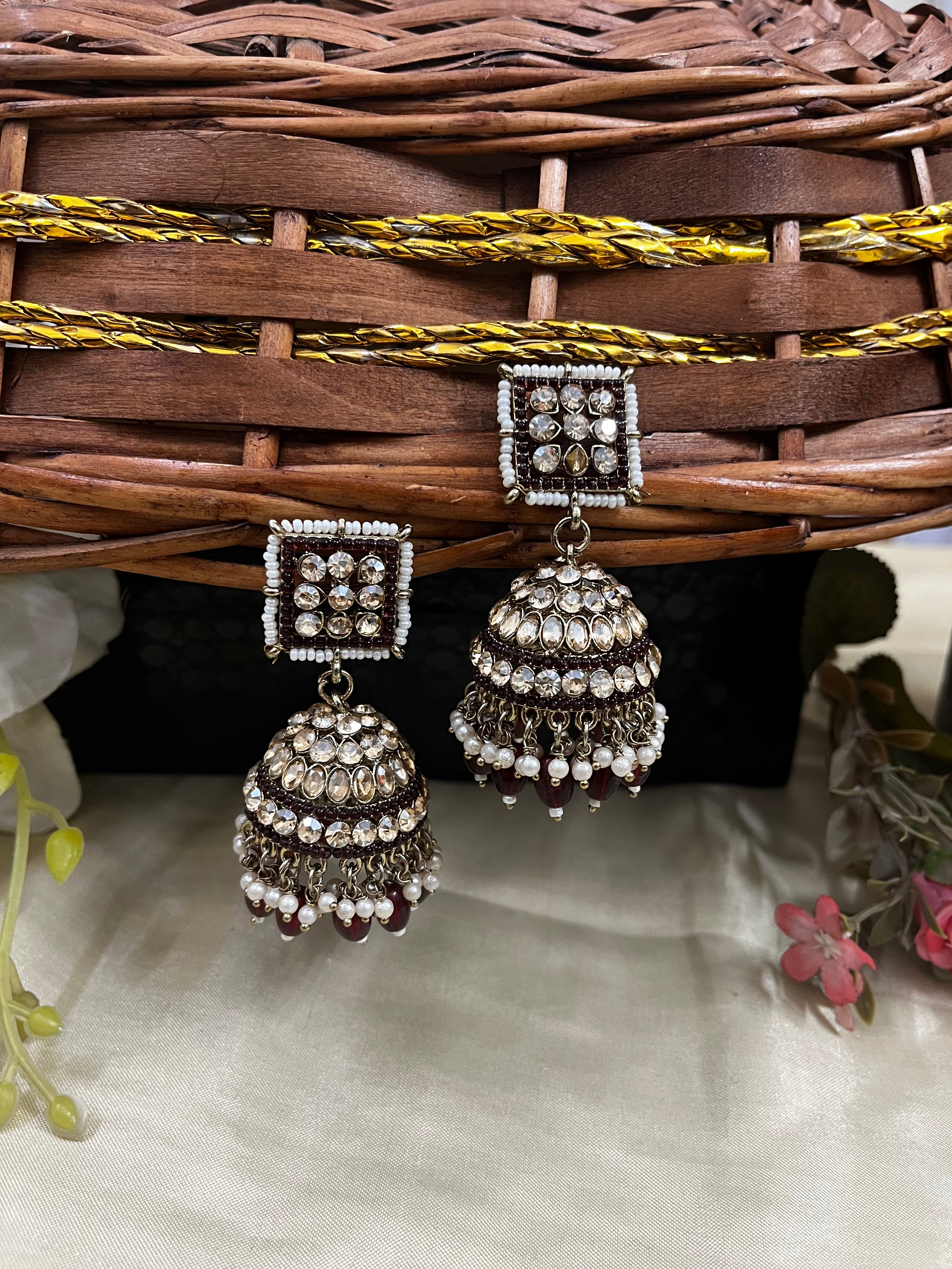 ShringarStreet Gold Plated Premium Quality Brass Beads Jhumki Earrings