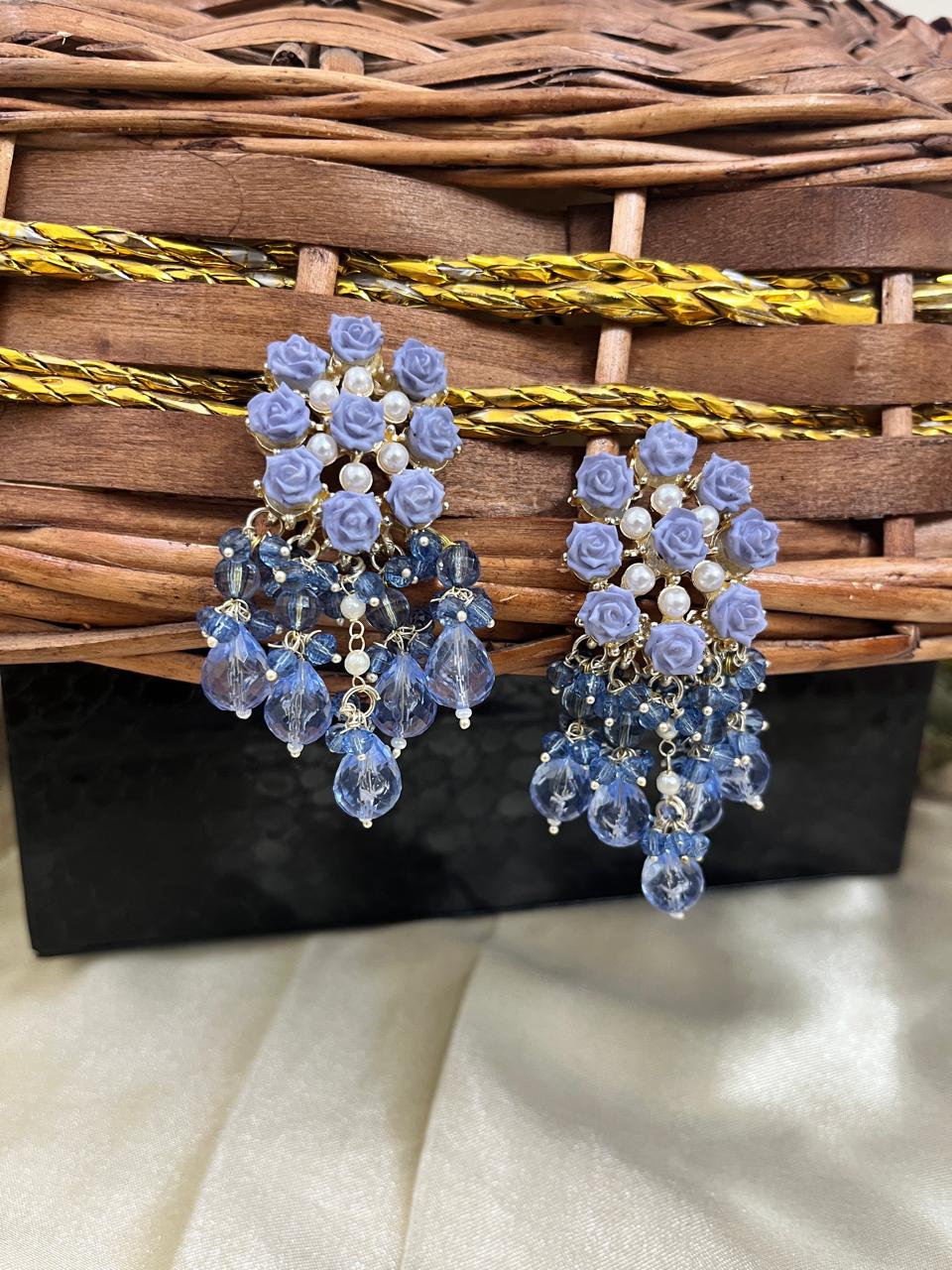 ShringarStreet Silver Plated Flower Beads And Pearl Dangler Earrings