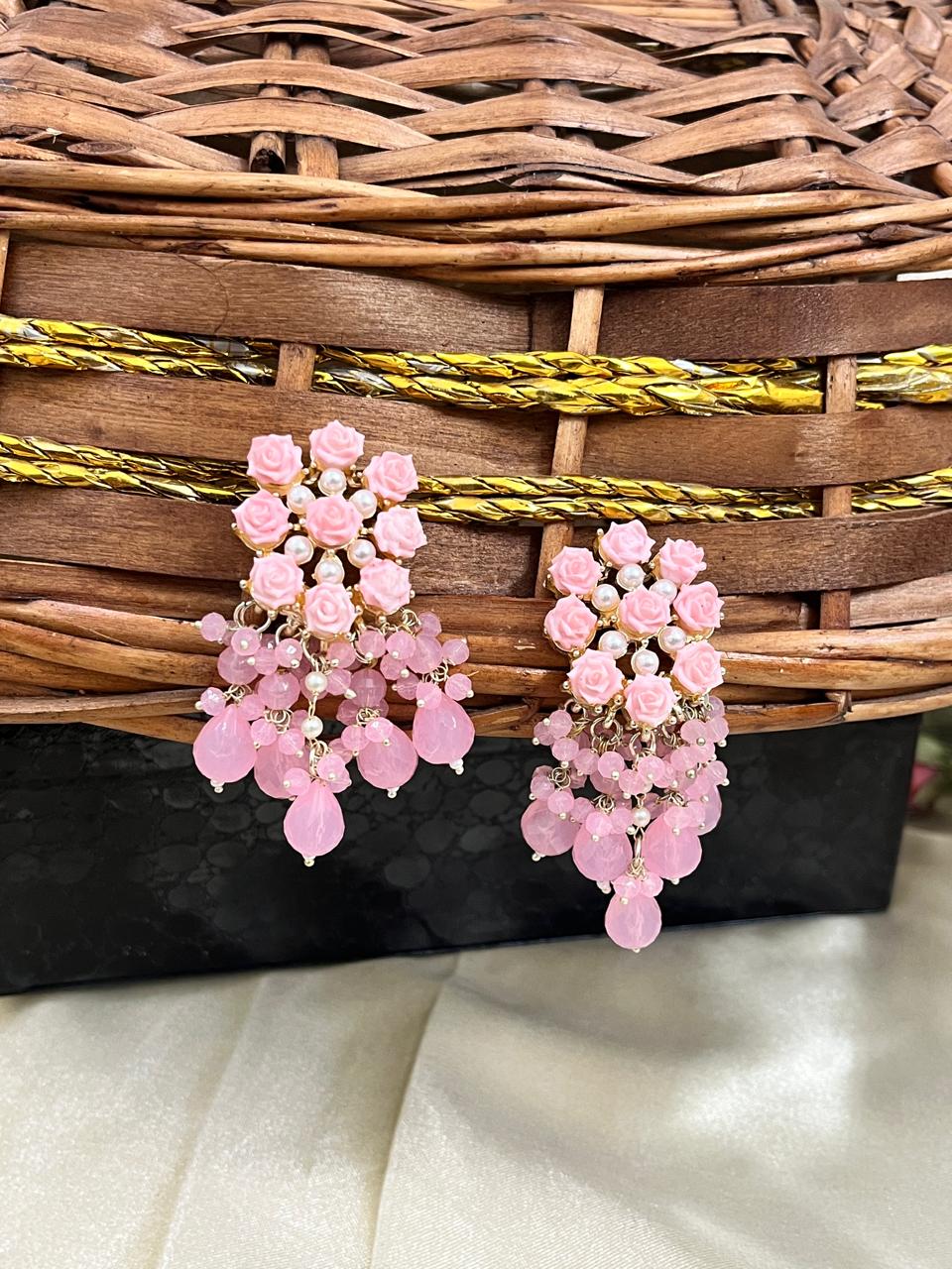 ShringarStreet Silver Plated Flower Beads And Pearl Dangler Earrings