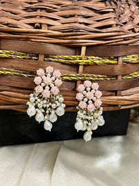 ShringarStreet Silver Plated Flower Beads And Pearl Dangler Earrings