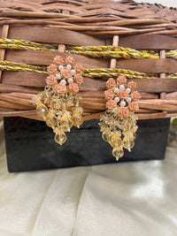 ShringarStreet Silver Plated Flower Beads And Pearl Dangler Earrings