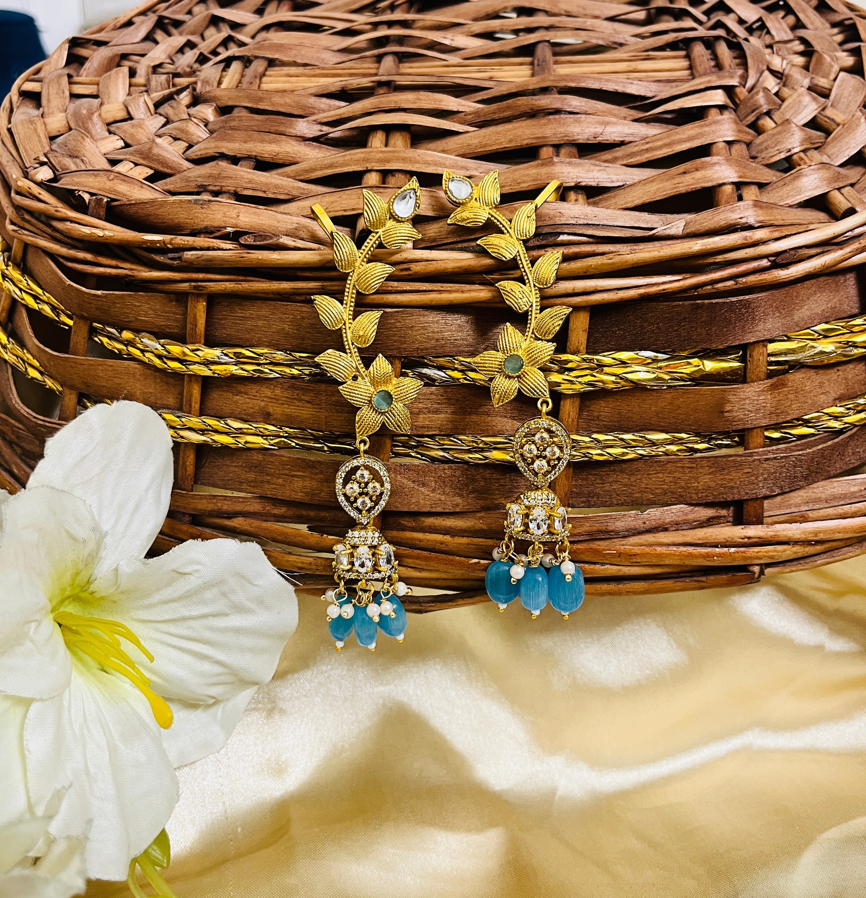 ShringarStreet Gold Plated Brass America Diamond And Beads Jhumki Earrings