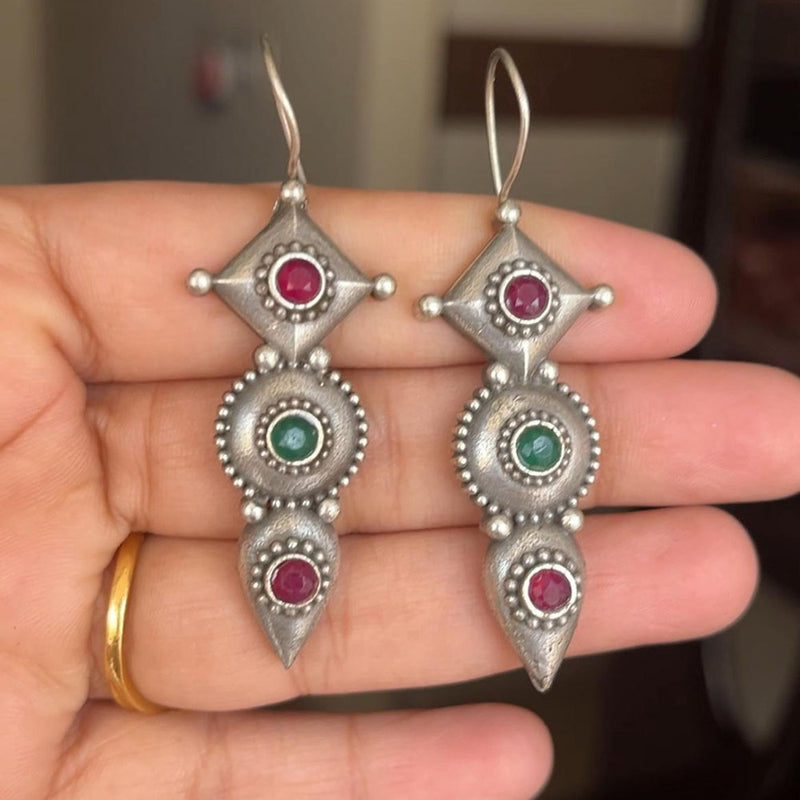 ShringarStreet Silver Plated Pota Stone Dangler Earrings