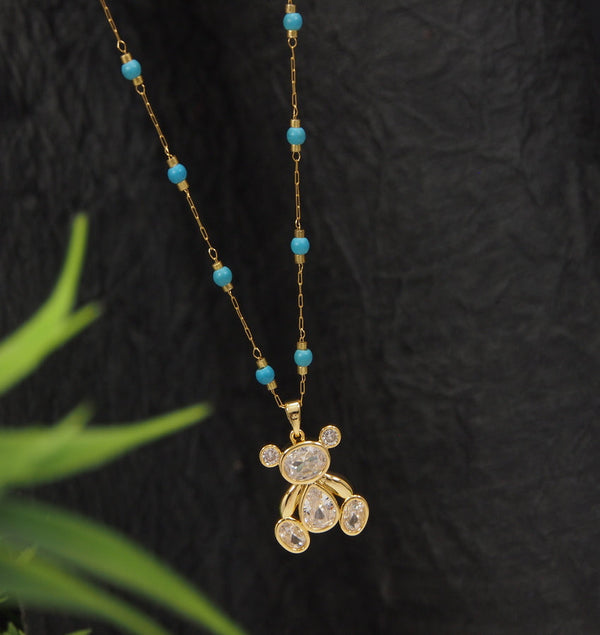 Tarohi Jewels Stainless Steel Teddy Bear Pendent Pearl Chain Necklace - STNK 4973