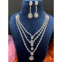 ShringarStreet Silver Plated AD Multi Layer Necklace Set