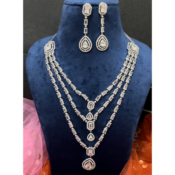 ShringarStreet Silver Plated AD Multi Layer Necklace Set