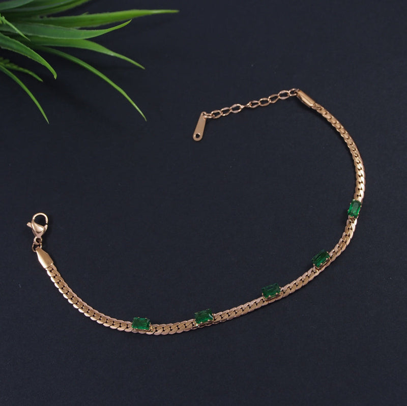 Tarohi Jewels Stainless Steel Rosegold/Silver Plated Link Chain Emerald Bracelet