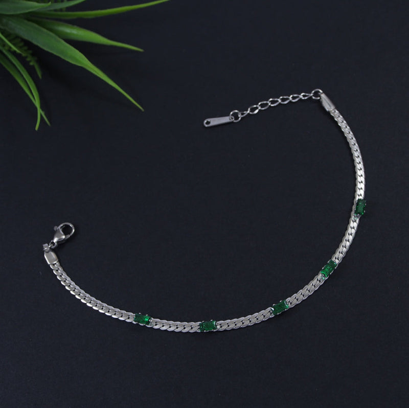 Tarohi Jewels Stainless Steel Rosegold/Silver Plated Link Chain Emerald Bracelet