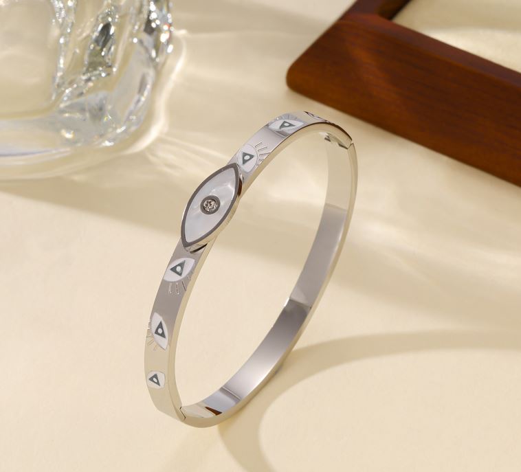 Tarohi Jewels Stainless Steel White Shell Evil Eye Kada - STKD 5201