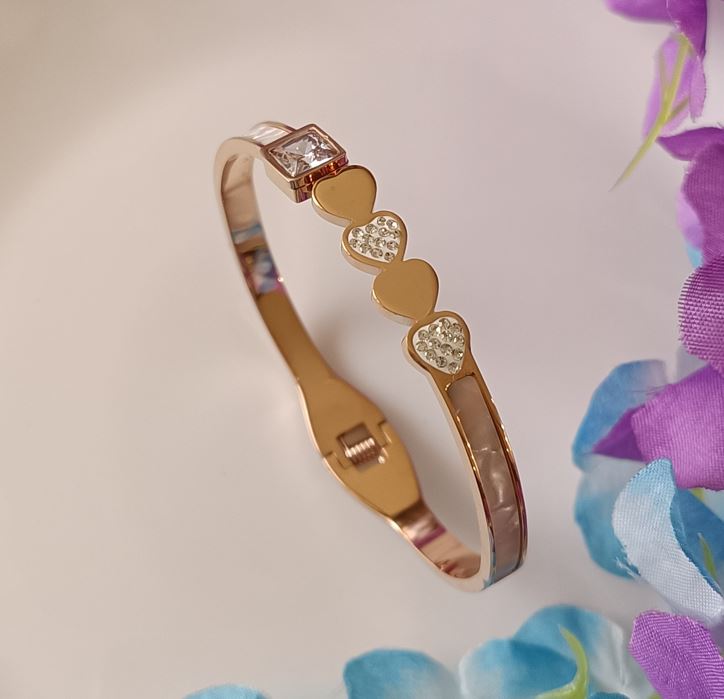 Tarohi Jewels Stainless Steel Rosegold Plated Heart Shape Kada -STKD 2649