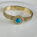 Tarohi Jewels Stainless Steel Gold Plated Turquoise Floral Shaped Kada- STKD 4847