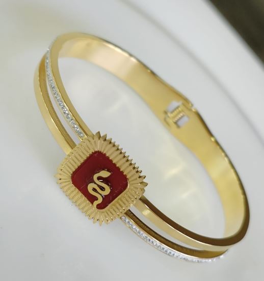 Tarohi Jewels Stainless Steel Gold Plated Square Shaped Snake Designed Kada - STKD 4852