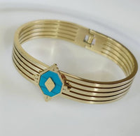 Tarohi Jewels Stainless Steel Gold Plated Turquoise Geometric Shaped Kada - STKD 4857