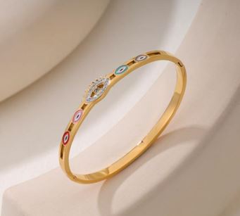 Tarohi Jewels Stainless Steel Gold/Rosegold Plated Evil Eye Kada - STKD 4878