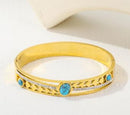 Tarohi Jewels Stainless Steel Gold/Rosegold Plated Turquoise Crystal Kada- STKD 4888