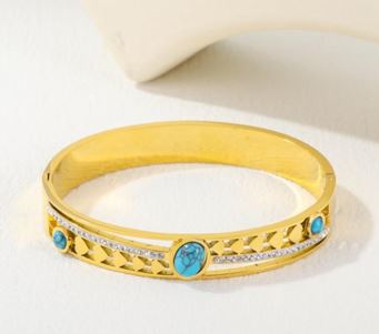 Tarohi Jewels Stainless Steel Gold/Rosegold Plated Turquoise Crystal Kada- STKD 4888