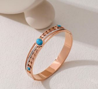 Tarohi Jewels Stainless Steel Gold/Rosegold Plated Turquoise Crystal Kada- STKD 4888