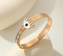 Tarohi Jewels Stainless Steel Gold/Rosegold Plated Lashes Evil Eye Kada- STKD 4891