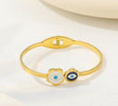 Tarohi Jewels Stainless Steel Gold/Rosegold Plated Two Flower Evil Eye Enamel Kada- STKD 4897