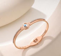 Tarohi Jewels Stainless Steel Gold/Rosegold Plated Lightning Zircon Evil Eye Kada- STKD 4906