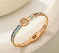 Tarohi Jewels Stainless Steel Gold/Rosegold Plated Tree Evil Eye Kada- STKD 4911