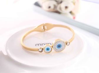 Tarohi Jewels Stainless Steel Gold Plated Circle Evil Eye Kada- STKD 4921