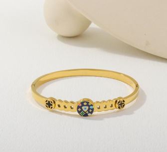 Tarohi Jewels Stainless Steel Gold Plated Evil Eye Clover Kada- STKD 4923