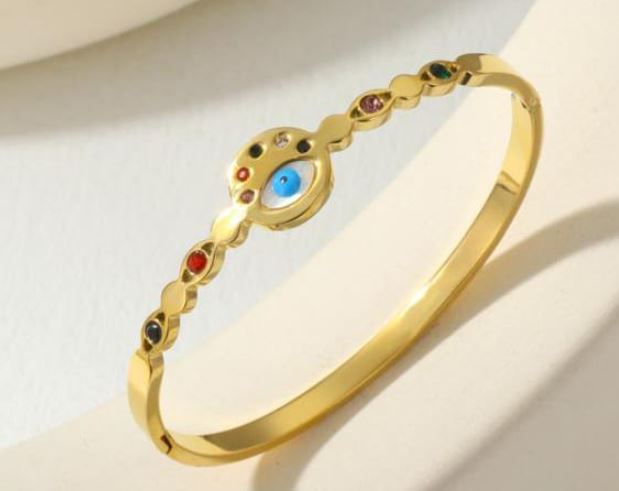 Tarohi Jewels Stainless Steel Gold Plated Multi Colour Cubic Zircon Evil Eye Kada - STKD 4941