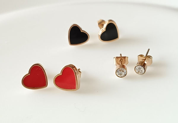 Tarohi JewelsStainless Steel Rosegold Plated Three Pair Stud &amp; Heart Shaped Earring-STNER 2557