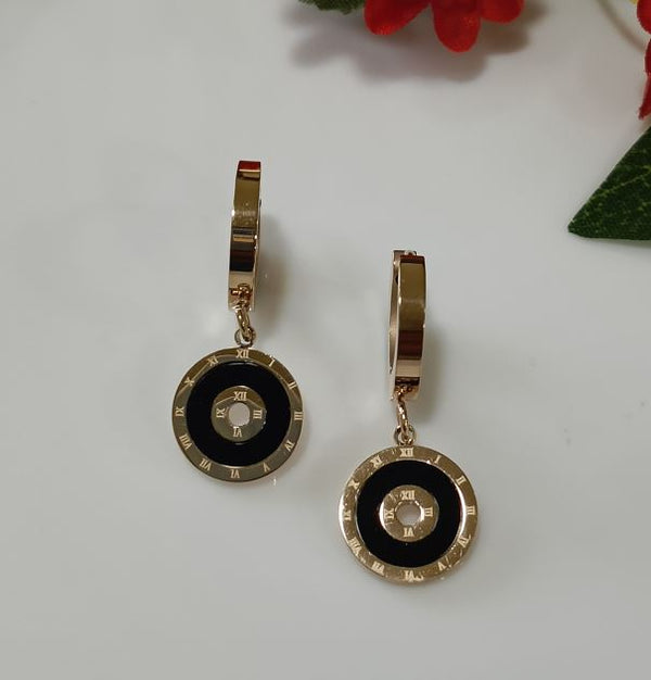 Tarohi Jewels Stainless Steel Rosegold Plated Green, Black & White Coloured Round Drop Earring- STNER 2577