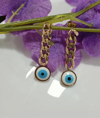 Tarohi JewelsStainless Steel Gold/Rosegold Plated Evil Eye Chain Earring- STNER 2587