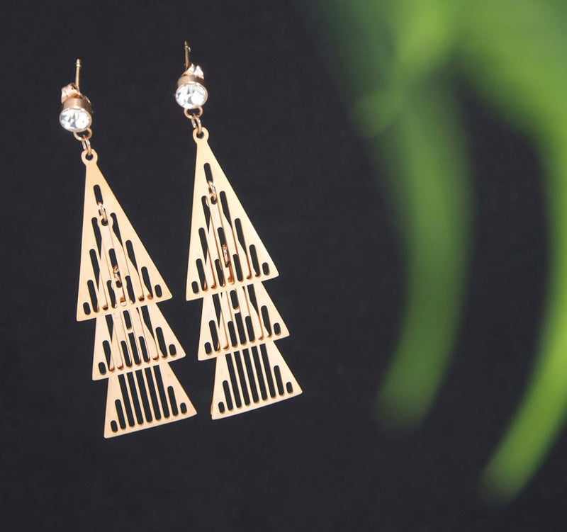 Tarohi Jewels Stainless Steel Rosegold Plated Three Pyramid Shaped Earring-STNER 2713