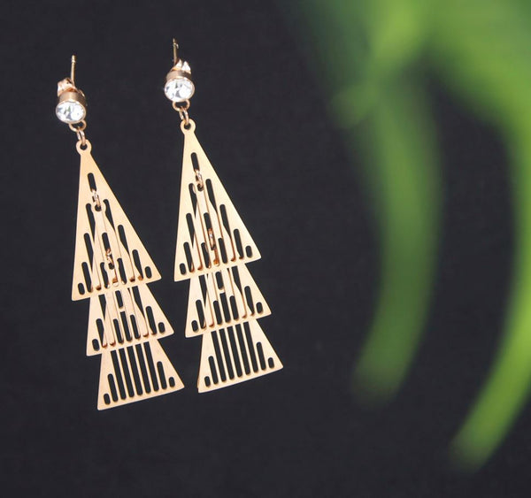 Tarohi JewelsStainless Steel Rosegold Plated Three Pyramid Shaped Earring-STNER 2713