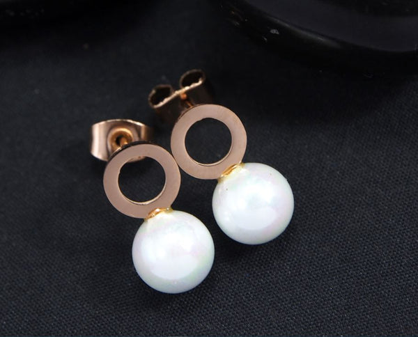 Tarohi Jewels Stainless Steel Rosegold Plated Pearl Stud Earring-STNER 2746