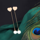 Tarohi JewelsStainless Steel Rosegold Plated Heart Shaped Chain Pearl Earring- STNER 2762