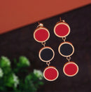 Tarohi Jewels Stainless Steel Rosegold Plated Three Disc Red &amp; Black Coloured Earring-STNER 2769