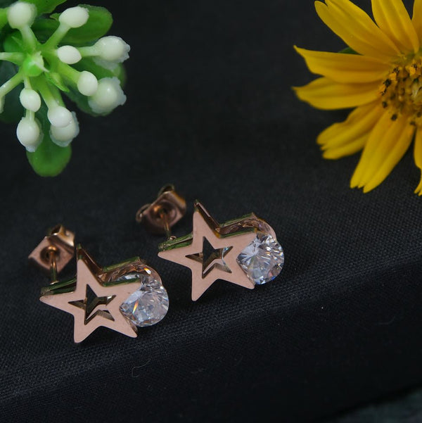 Tarohi JewelsStainless Steel Rosegold Plated Star Shaped Stud Earring-STNER 2844