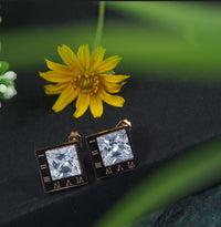 Tarohi JewelsStainless Steel Rosegold Plated Square Shaped Roman Numerals Stud Earring-STNER 2849