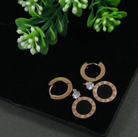 Tarohi Jewels Stainless Steel Rosegold Plated Black Disc Round Shaped Hoops Earring-STNER 2869