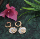 Tarohi JewelsStainless Steel Rosegold Plated Inlaid White Colour Floral Hoops Earring-STNER 2875