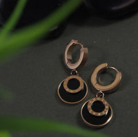 Tarohi JewelsStainless Steel Rosegold Plated Roman Numerals Inlaid Black Disc Stud Earring-STNER 2881